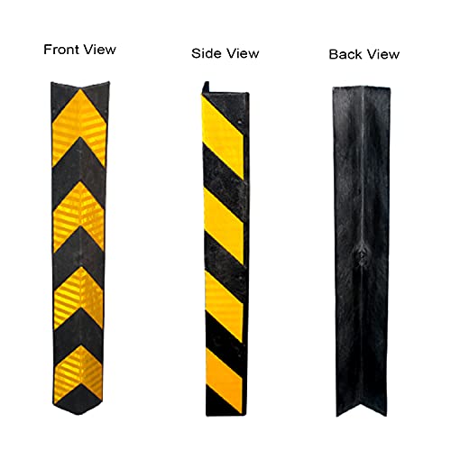Image of LADWA 800mm Rubber Corner Guards - Set of 6 L-Shaped Parking Safety Pillars with Yellow Reflective Tape for Enhanced Visibility - High-Impact Protection for Walls, Vehicles, and Equipment