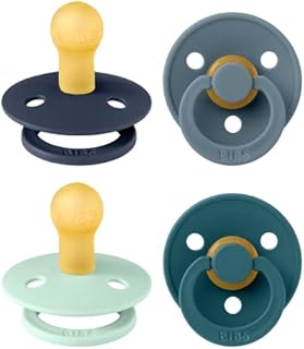 BIBS Colour Soother 4-Pack, BPA Free Dummy Pacifier, Round Nipple. Natural Rubber Latex, Made in Denmark. 0-6 Months (Pack of 4), Baby Blush Colours