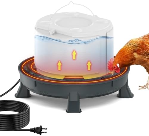 Trampots 4.28L Heated Chicken Waterer - Winter Freeze-Proof Heated Poultry Waterer, 84W Hanging Chicken Water Heater with 4 Detachable Leg Support, Poultry Water Fountain for Chickens, Ducks（Round）