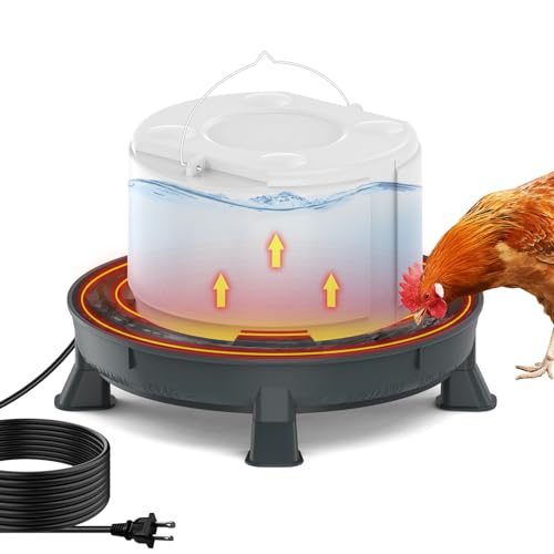 Trampots 4.28L Heated Chicken Waterer - Winter Freeze-Proof Heated Poultry Waterer, 84W Hanging Chicken Water Heater with 4 Detachable Leg Support, Poultry Water Fountain for Chickens, Ducks Round
