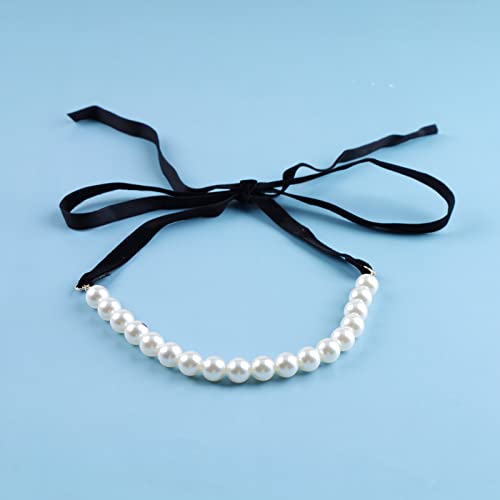 Zeshimb Faux Pearl Choker Necklace Black Long Wide Ribbon Bowknot Necklace Baroque Pearl Beaded Necklace Vintage Simulated Pearl Bow Tie Collar Necklace Jewelry For Women Girls #TOP2
