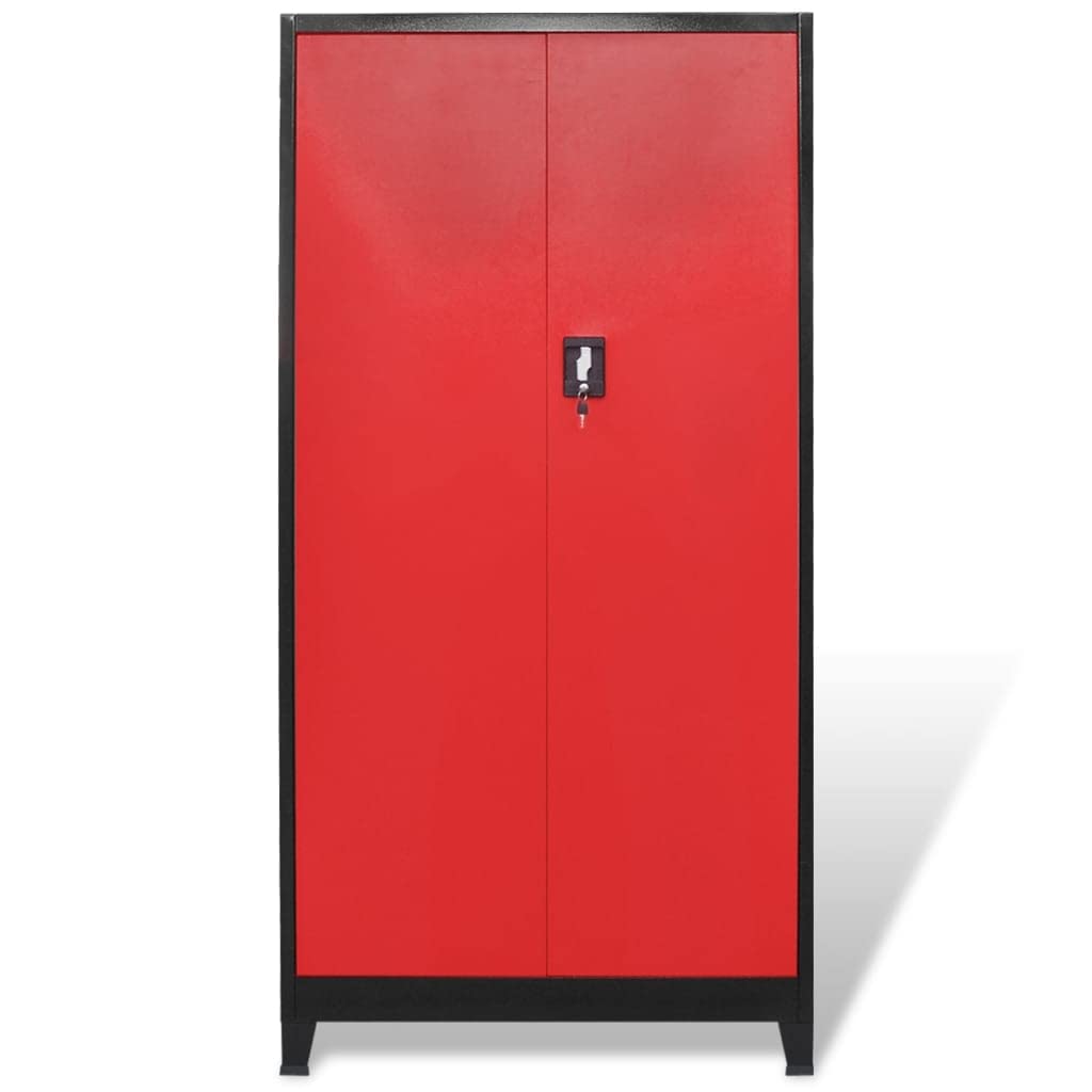 Generico Armadio Portautensili 2 Ante Acciaio 90x40x180 cm Nero e Rosso,Articoli di ferramenta,Accessori ferramenta,Conservazione/Ordine Attrezzi,Armadietti per attrezzi-20158