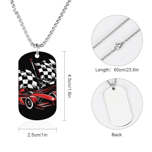 Car Racing Checkered Flag Novelty Memorial Necklaces Printed Metal Pendant Jewelry Funny Necklace Dog Tags for Men Women2