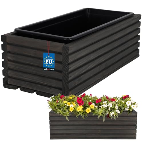 KOTARBAU® Blumenkasten aus Holz 44x20cm mit Innentopf Balkonkasten Anthrazit Balkontopf Blumentopf Pflanzkübel Holzblumentopf Blumenkasten Blumenkübel Balkon Garten Terrassen Kasten mit Einsatz