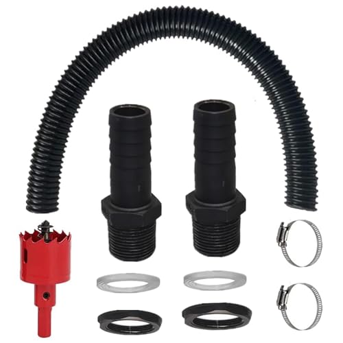 BCENG Tuyau de raccordement pour collecteur de pluie - 2 articulations - 25 mm - Tuyau de 0,5 m - Ouvre-trou - Collier de serrage - Kit de raccordement pour tonneau de pluie - Réservoir d'eau de pluie