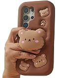 TUFTA Kawaii 3D Teddy Bear Pop-Up Stand and Grip Phone Case for Samsung Galaxy S23 Ultra, Cute Cartoon Animal Phone Cover for Girls, Boys, Kids, Teens, and Womens