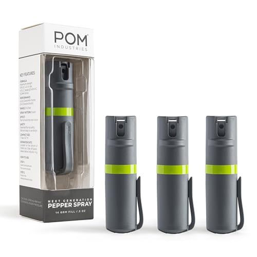POM Pepper Spray Pocket Clip - Flip Top Safety - Maximum Strength OC Spray Self Defense - Tactical Compact & Safe Design - Quick Key Release - 25 Bursts & 10 ft Range