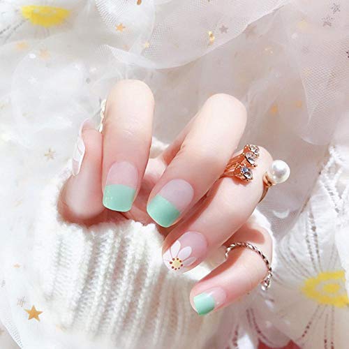 DCJ® Falschnägel 24 Stück künstliche Kunstnägel, Flache französische Nägel, grüne Blumen-Kunstnägel mit Nagelmaterial… – Bild 5
