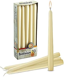 BOLSIUS Ivory Taper Candles - 10 Pack Unscented 10 Inch Dinner Candle Set - 8 Hours Burn Time - Premium European Quality - Smokeless and Dripless Household, Wedding, Party, and Home Décor Candlesticks