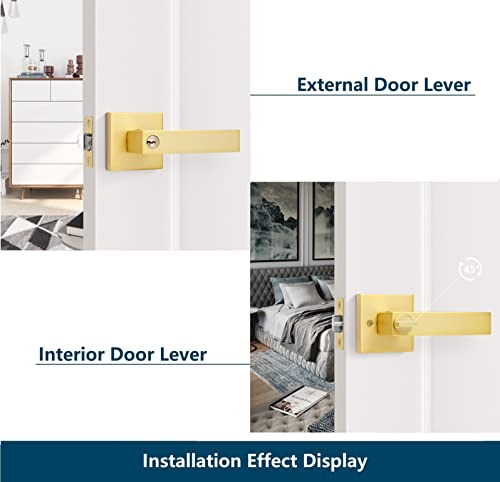 6 Pack Stain Brass Finish Flat Lever(Keyed Alike) Keyed Entry Door Lock/Door Knob Hardware Lever And Front Door Leverset Door Lockset, Left Or Right Handing #TOP7