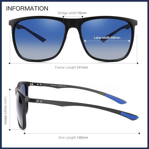 Image of Carbon Fiber Polarized Sunglasses for Men Women, Retro Square Frame, UV400 Protection HD Lens, Driving Fishing Sports
