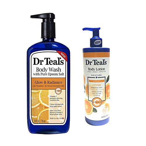 Dr Teals Body Wash w/Pure Epsom Salt & Essential Oils - Bundle w/Dr Teals Body Lotion! Replenishing Set! (Citrus)