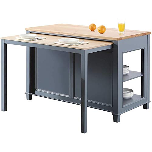 Design Element Kd-01-Gy Medley 54" Wide Butcherblock Farm House Kitchen Island With Extendable Dinning Table In Gray-No Assembly Needed #TOP4