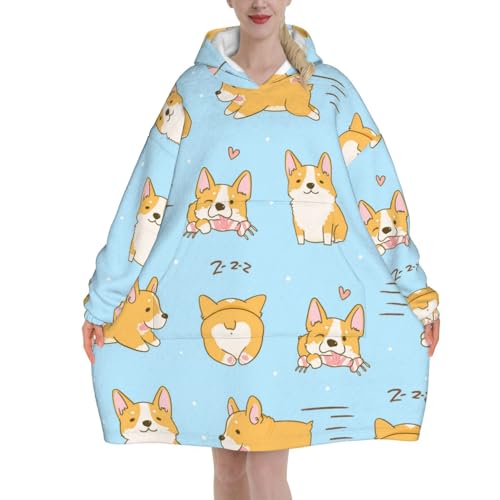 Sweat à capuche Corgi en flanelle, le cadeau original pour amoureux des chiens