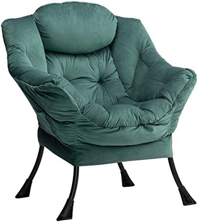 AbocoFur Modern Cotton Fabric Lazy Chair, Accent Contemporary Lounge Chair, Single Steel Frame Leisure Sofa Chair with Armrests and A Side Pocket, Thick Padded Back, Dark Atrovirens