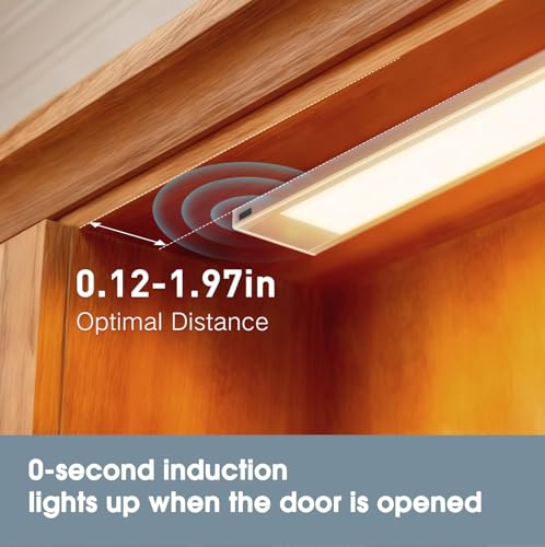 Image of VST Rechargeable Door Activated Under Cabinet Lighting Wireless 3000K | 2 Pack Light 1000mAh Battery Powered Magnetic Ultra-Thin 0.35 inch LED Light Bar with Contact Sensor For Drawer Closet