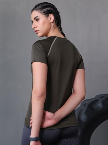 Image of CHKOKKO Women's Compression Gym T-Shirt for Running, Workout, Training, Sports & Activewear | Quick Dry Breathable Stretch Fabric | Body Fit Half Sleeve Athletic Sports Tee for Women