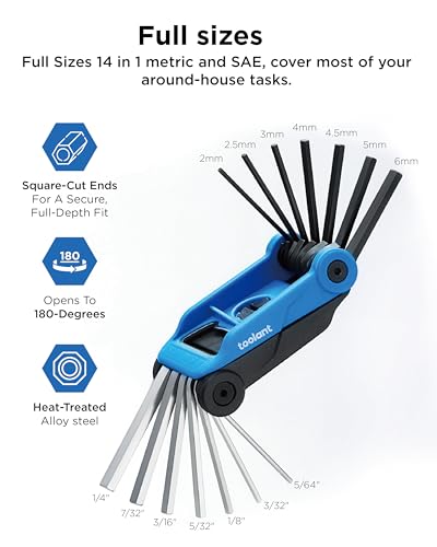 Image of Kraftek toolant 14PCS Folding Allen Wrenches Sets, Metric Allen Key Set 2mm- 6mm, SAE Hex Key Set 5 /64 inch- 1 /4 inch, CRV Steel EDC Tool for Bike Repair & Home,Compact Foldable Hex Key Set for Men