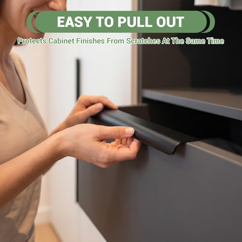 HOME MASTER HARDWARE 10 Pack Edge Finger Pulls for Cabinets 150mm/5.91" Length, Modern Drawer Concealed Tab Pulls, 128mm Hole Center Arc-Shaped Hidden Edge Pulls Handles for Home Cabinet, Matt Black — view 4