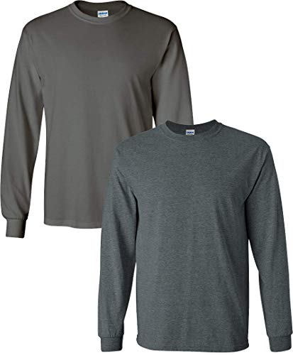 Image of Gildan Big Men's Cotton Long Sleeve T-Shirt (2-Pack) 2XL /Charcoal+DarkHeather