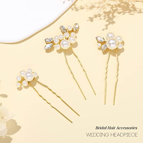 Heread Pearl Bride Wedding Hair Pins Crystal Bridal Headpiece Hair Accessories For Women And Girls (Pack Of 3) thumb #1