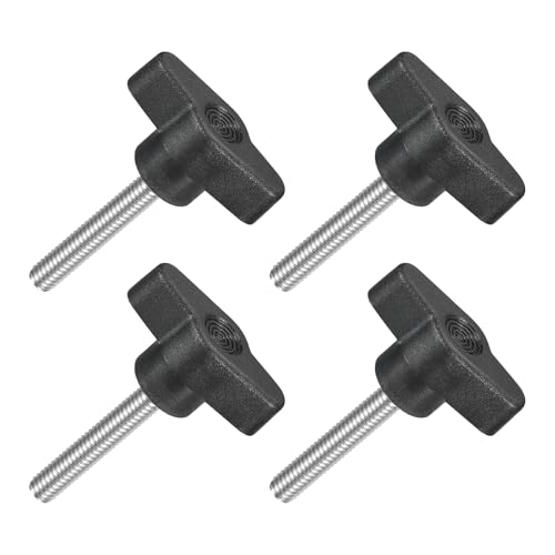uxcell 4Pcs Tee Wing Knobs Thumb Screws, M6 x 35mm Clamping Screw Knob Male Thread 304 Stainless Steel T Shaped Thumb Screws Handle 36mm Dia. for Hand Tightening Knob Replacement, Black