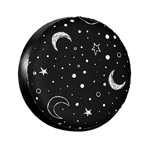 747 Rueda Funda Antipolvo Garabato, Cielo Nocturno, Luna, Estrellas Weatherproof Cubierta De Neumático Impermeable Cubierta para Rueda De Repuesto para Coches Camionetas Vehículos 15inch