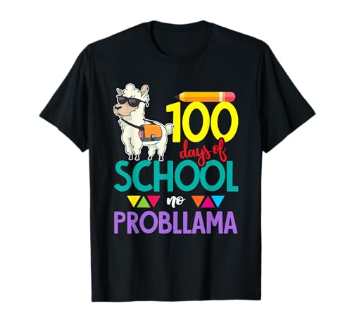 100 días de regalo escolar para niños amantes de la llama, niñas 100 días Camiseta