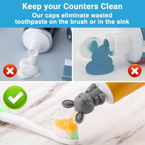 Image of Self-Closing Toothpaste Caps by Tilcare - No Waste Cap Dispensers for Kids Bathroom - Mess-Free Toothpaste Lids - Easy to Use, Food Grade Silicone and BPA-Free Toppers