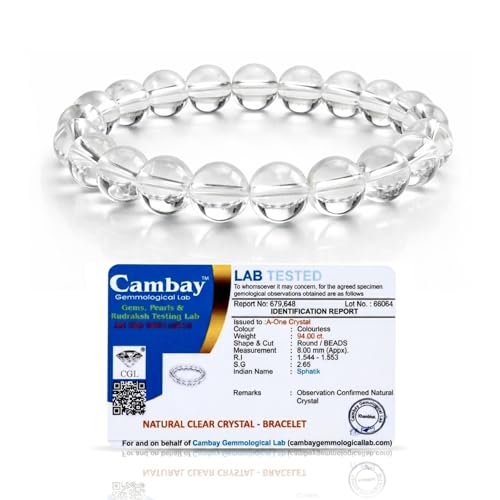 Image of Clear Quartz Bracelet (Sphatik) - Certified 8MM Natural White Crystal Bracelet for Men & Women | Clarity, Focus & Energy Balance | 3 Sizes (Small, Medium, Large)