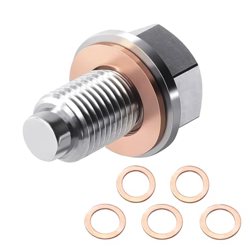 TIHNY Magnetic Oil Drain Plug M14x1.5 with 5 Copper Washers, Stainless Steel 304 Sump Plug Replacement Universal Fit for Cars Motorcycles - Febi Bilstein Compatible