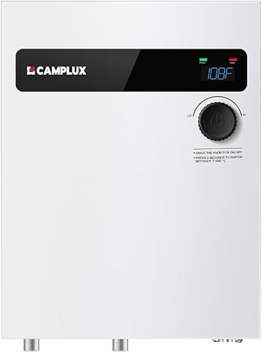 CAMPLUX - Calentador de agua eléctrico sin tanque de 18 kW, calentador de agua caliente a pedido eléctrico con pantalla digital de 240 V para ducha