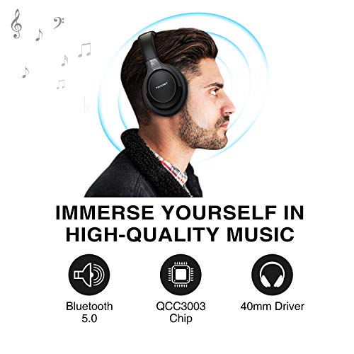 TECKNET Cuffie Wireless Bluetooth, Cuffie Over-Ear Bluetooth 5.0 con Bassi di Alta Qualità e Modalità Wireless/Cablata, Compatibile con iPhone, iPad, Samsung, Huawei, PC, TV