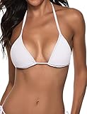 Suvimuga Women's Bikini Top Triangle Push up Padded Halter String Bathing Top White1 M
