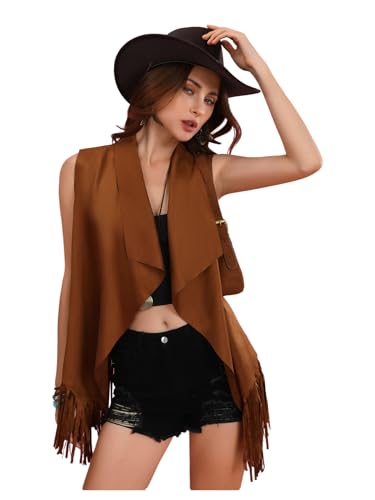 Women's Tassel Vest 70s Hippie Faux Jacket Suede Hippie Fringe Cowgirl Vest Jacket