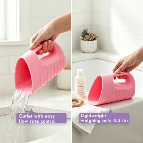 Image of Babylush Baby Bath Rinse Cup & Rinser - 1000ml Soft EVA, 0.3lb Lightweight, BPA-Free Bath Water Pourer, Baby Bath Pitcher, Shower Cup for Kids (Pink)