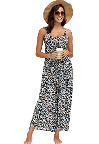 Image of BUENOS NINOS Women's V Neck Floral Maxi Dress Boho Printed Adjustable Spaghetti Strap Ethnic Beach Long Dress with Pockets