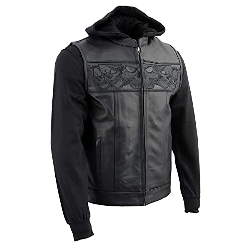 Image of Milwaukee Leather Men's Leather Motorcycle Vest w /Hoodie | Removable Hoodie, Conceal Carry Storage, Patch Ready Back, Club Style