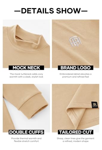 Image of Herberton Mens Mock Turtleneck Shirts Thermal Fleece Casual Undershirt | Mockneck, Long Sleeve, Warm Fleeced, Regular Fit, Soft Feel, Stretchy, Solid Color, Embroidery Design, Cold Weather, S-2XL