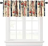 Mchenxin Vintage Patriotic Valance Curtain, Rustic Country Independence Day American Stripes Red White Blue Flowers Blackout Window Valance for Kitchen Bedroom Livingroom, 54x18inch