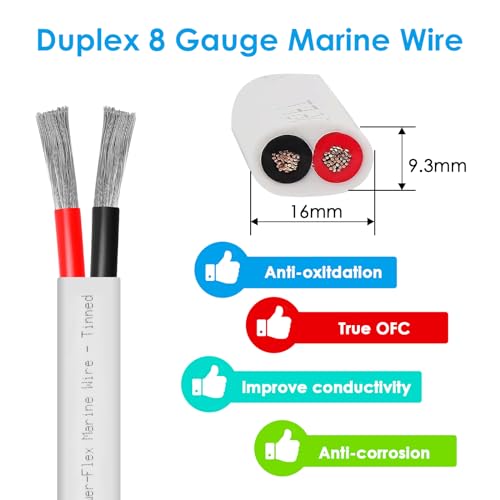 image for Kimbluth 8 Gauge Duplex Marine Wire Tinned Copper Boat Cable, 10ft 8 A