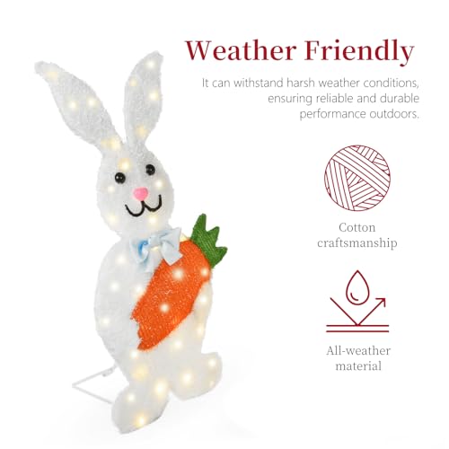 Outdoor Easter Bunny Yard Decorations, Lighted Metal Bunny Decor Set of 2, 30 Inch, Plug-in Pre-Lit LEDs for Lawn Garden Front Porch by HOYECHI - Image 2