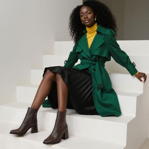 Ankle Boots for Women 2.76" Chunky Heel Square Toe Fall Winter Side Zipper Dress Ankle Booties for Women2