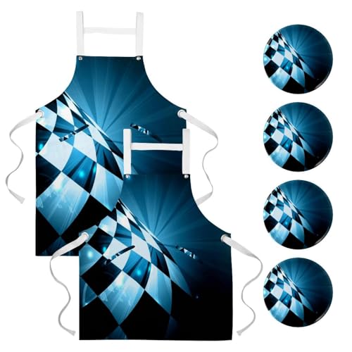 Lot de 2 tabliers de cuisine à motif écossais avec 4 broches pour maison et bistrot