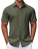 COOFANDY Mens Dress Shirts Button Down Short Sleeve Shirt Summer Shirts Business Casual Wedding Shirt Army Green