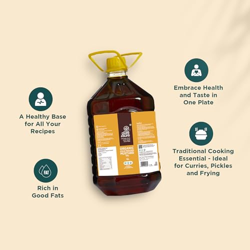 Image of Pure & Sure Organic Cold Pressed Mustard (Kachi Ghani) Oil 5 Litres | Natural Sarso Tel for Cooking, Hair Care & Skin Care | Rich Flavour and Nutrients