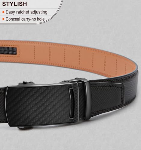 Image of KEMISANT Belt Men, Sliding Ratchet Belt Genuine Leather For Gift Mens Dress Pants Oxfords,Size Adjustable