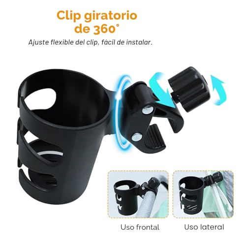 Miniatura 6 de Vihir Portavasos Para Cochecito, 360 Grados Ajustable Soporte De Bebidas, Universal Soporte Para Silla De Ruedas, Bicicletas, Carrito Bebe, Scooters