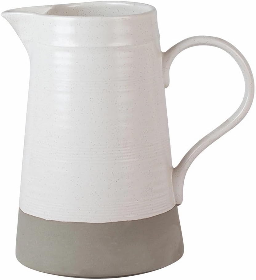 65oz/1.8L White Ceramic Pitcher Large Water Pitcher for Home Decor and Beverages - Vintage Rustic Farmhouse Ceramic White Jug or Flower Vase,B