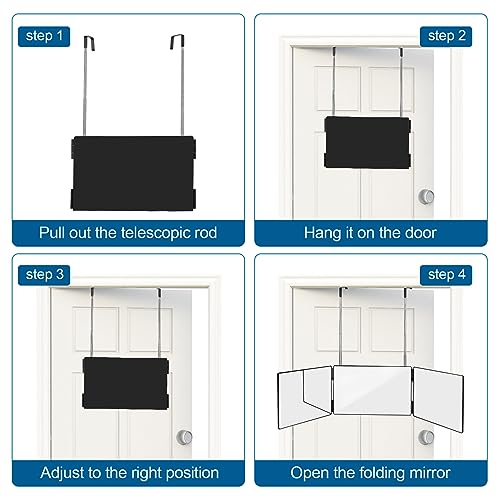 3 Way Trifold Haircut Mirror, 360 Degree Mirror For Hair Cutting, Shaving, Grooming, Hair Styling, Dye Hair And Makeup With Adjustable Height Brackets, Portable For Travel, Bedrooms, Bathroom (Black) #TOP3